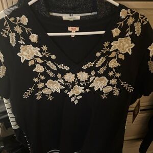 Maurices Black Floral Embroidered Women's Top